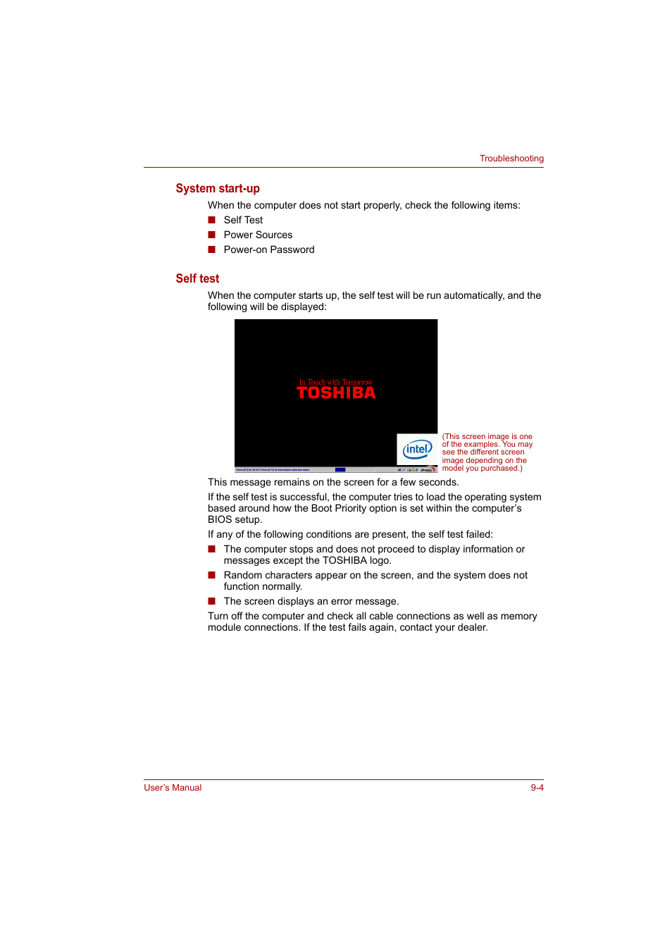 System start-up, Self test | Toshiba A200 User Manual | Page 118 / 154