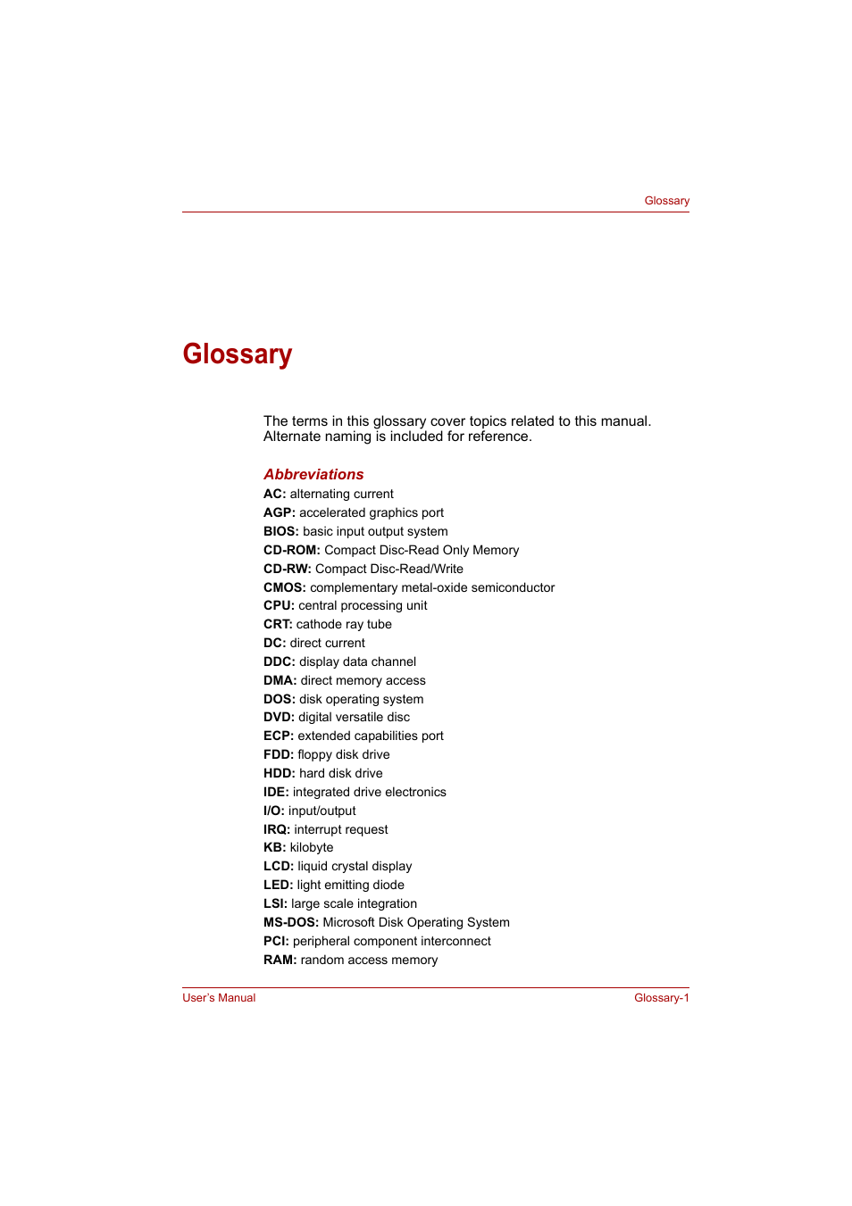 Glossary, Ed in the glossary | Toshiba A200 User Manual | Page 147 / 154