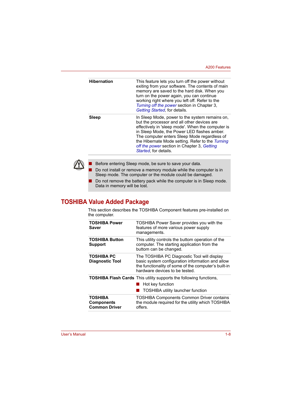 Toshiba value added package, Toshiba value added package -8 | Toshiba A200 User Manual | Page 24 / 154