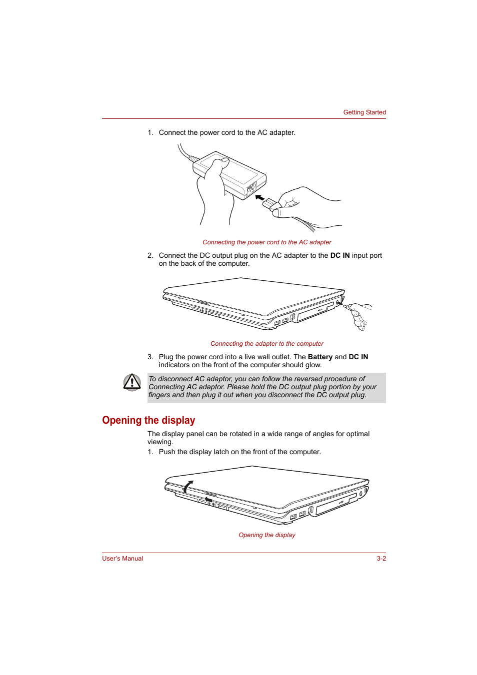 Opening the display, Opening the display -2 | Toshiba A200 User Manual | Page 41 / 154