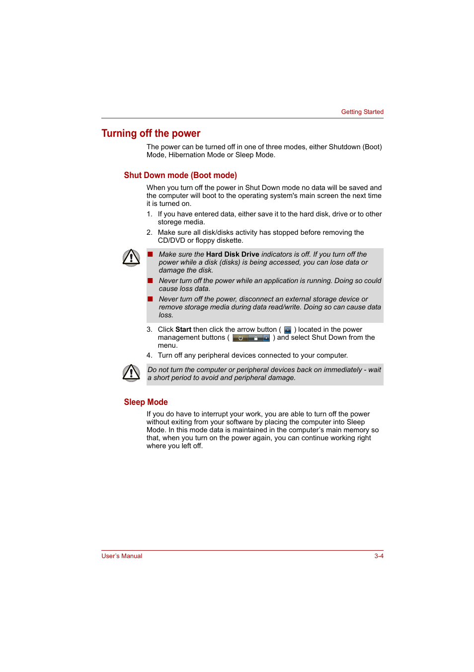 Turning off the power, Turning off the power -4, To the | Turning, Off the power | Toshiba A200 User Manual | Page 43 / 154