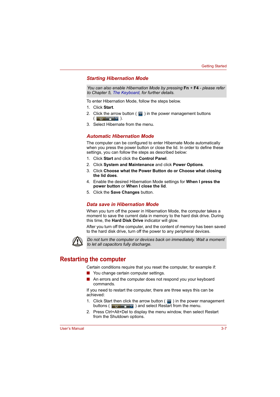 Restarting the computer, Restarting the computer -7 | Toshiba A200 User Manual | Page 46 / 154