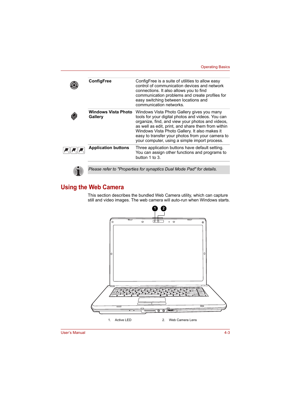 Using the web camera, Using the web camera -3 | Toshiba A200 User Manual | Page 51 / 154