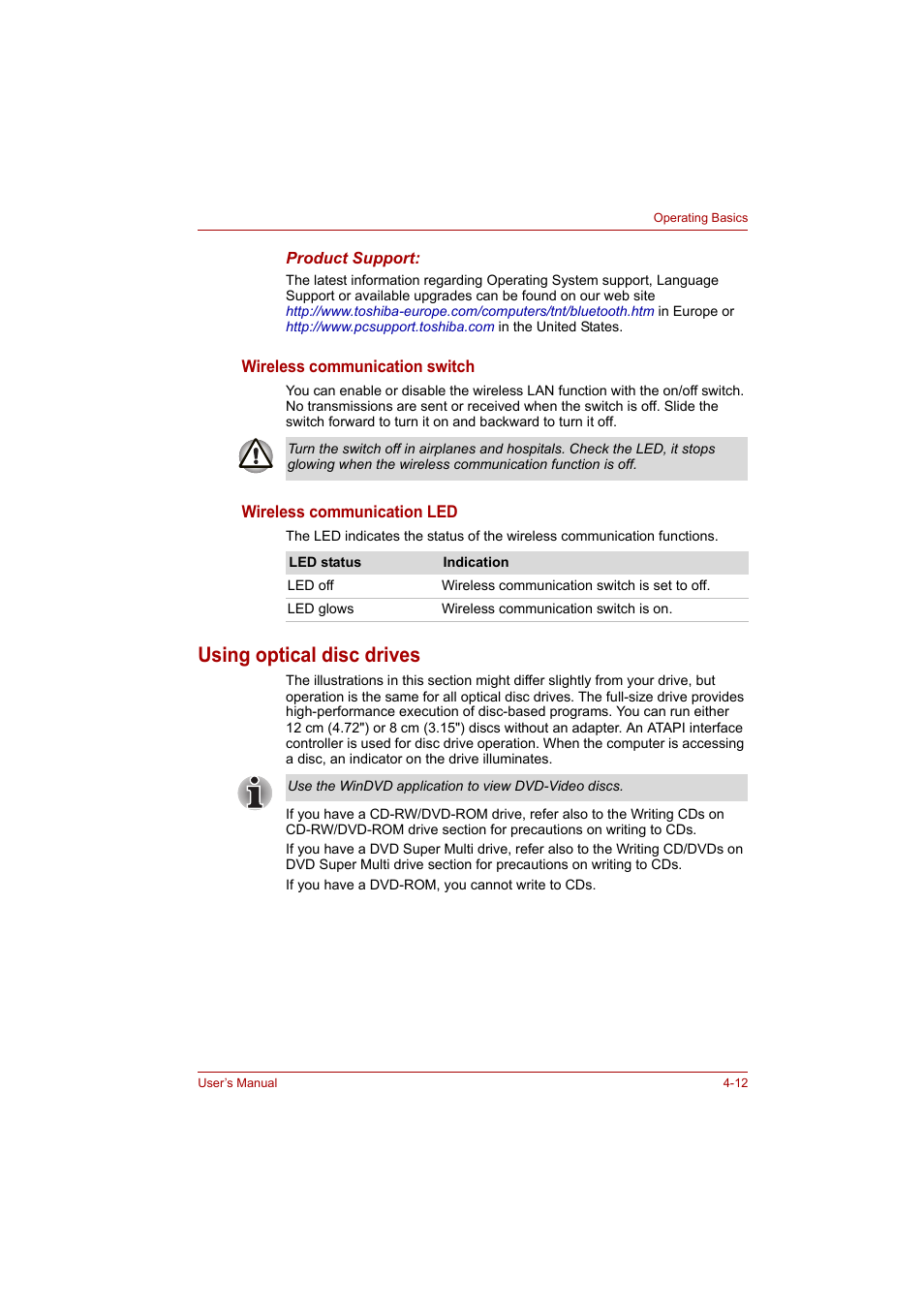Using optical disc drives, Using optical disc drives -12 | Toshiba A200 User Manual | Page 60 / 154