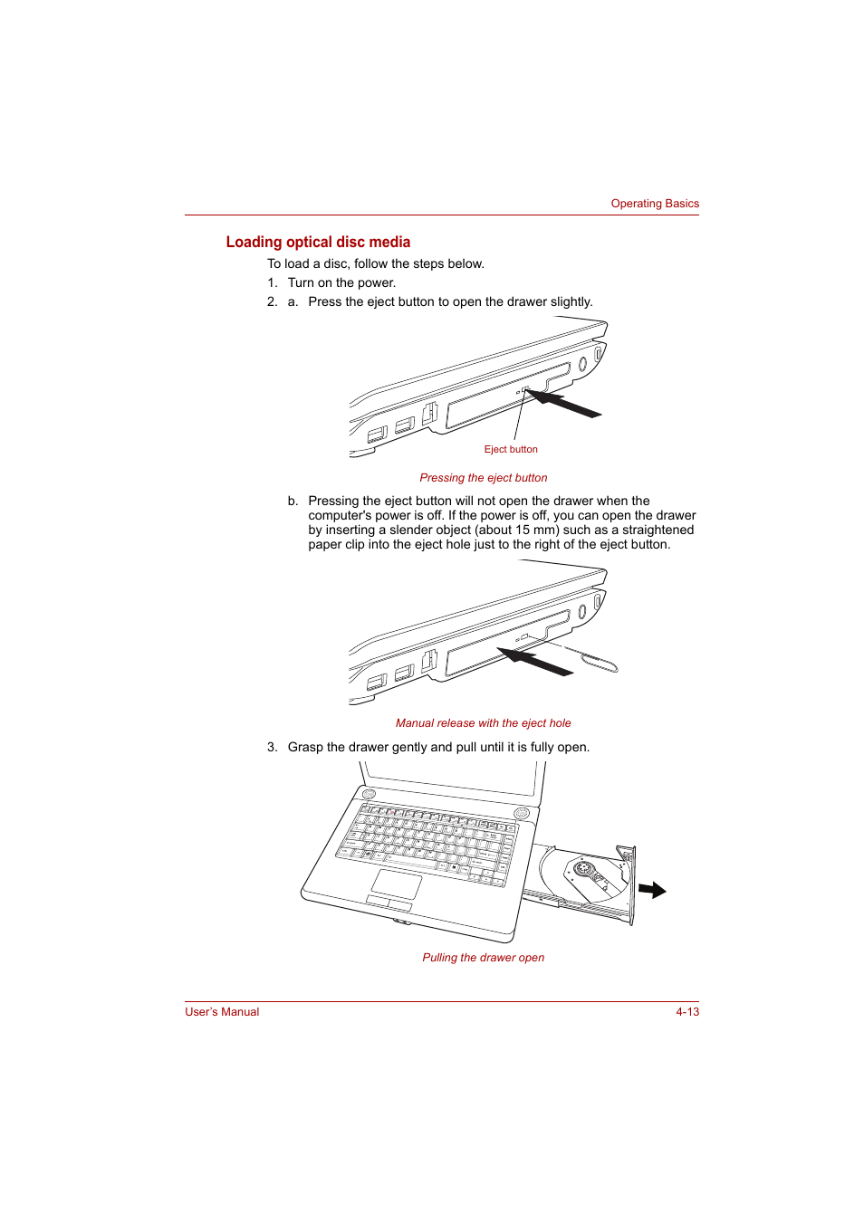 Loading optical disc media | Toshiba A200 User Manual | Page 61 / 154