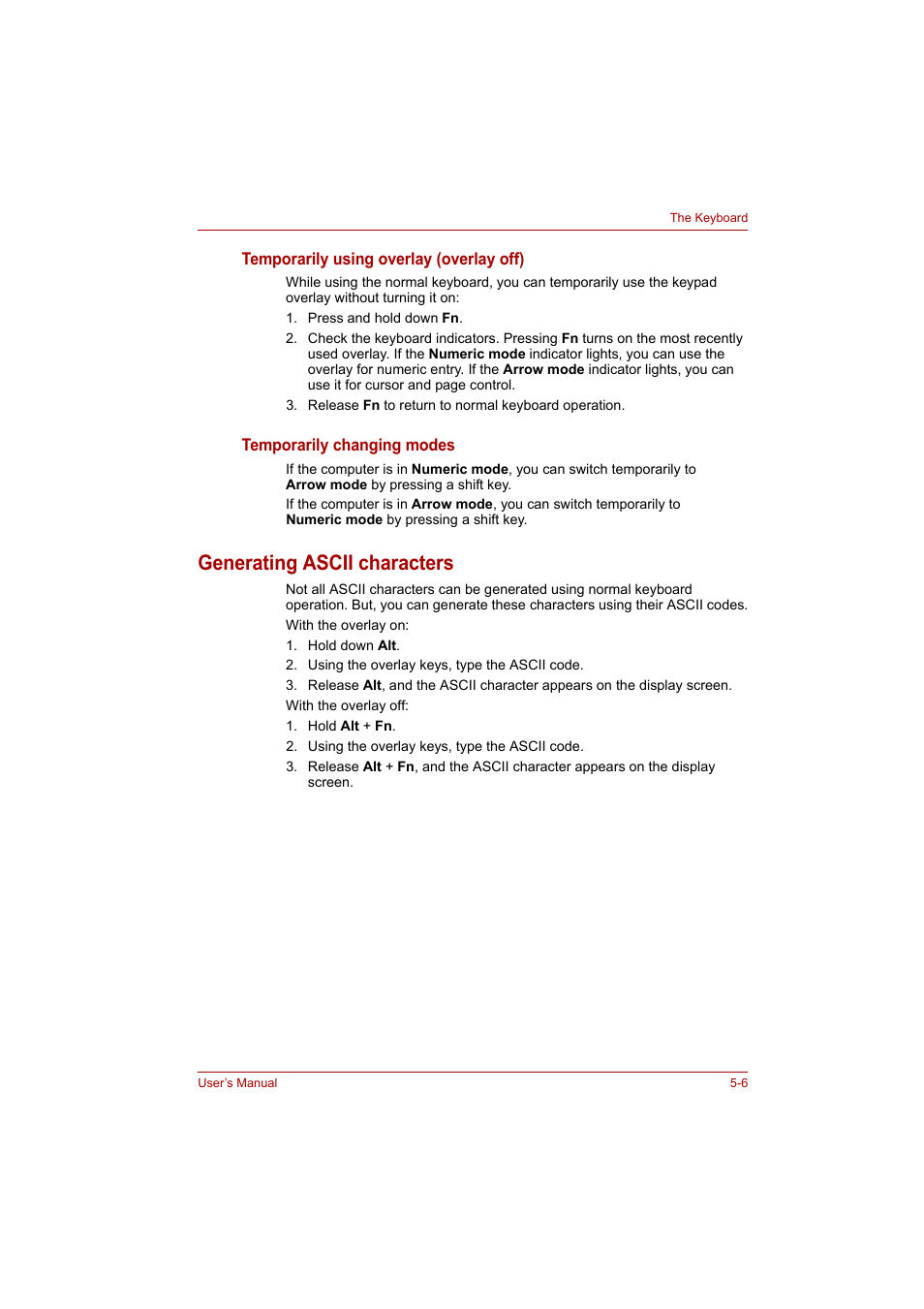 Generating ascii characters, Generating ascii characters -6 | Toshiba A200 User Manual | Page 80 / 154