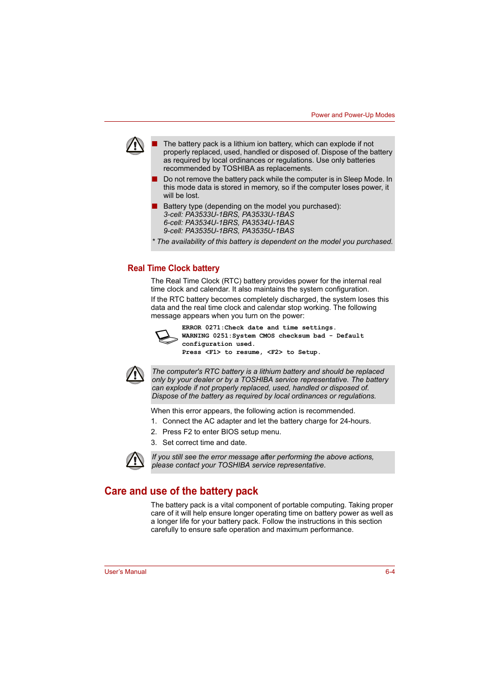 Care and use of the battery pack, Care and use of the battery pack -4 | Toshiba A200 User Manual | Page 84 / 154