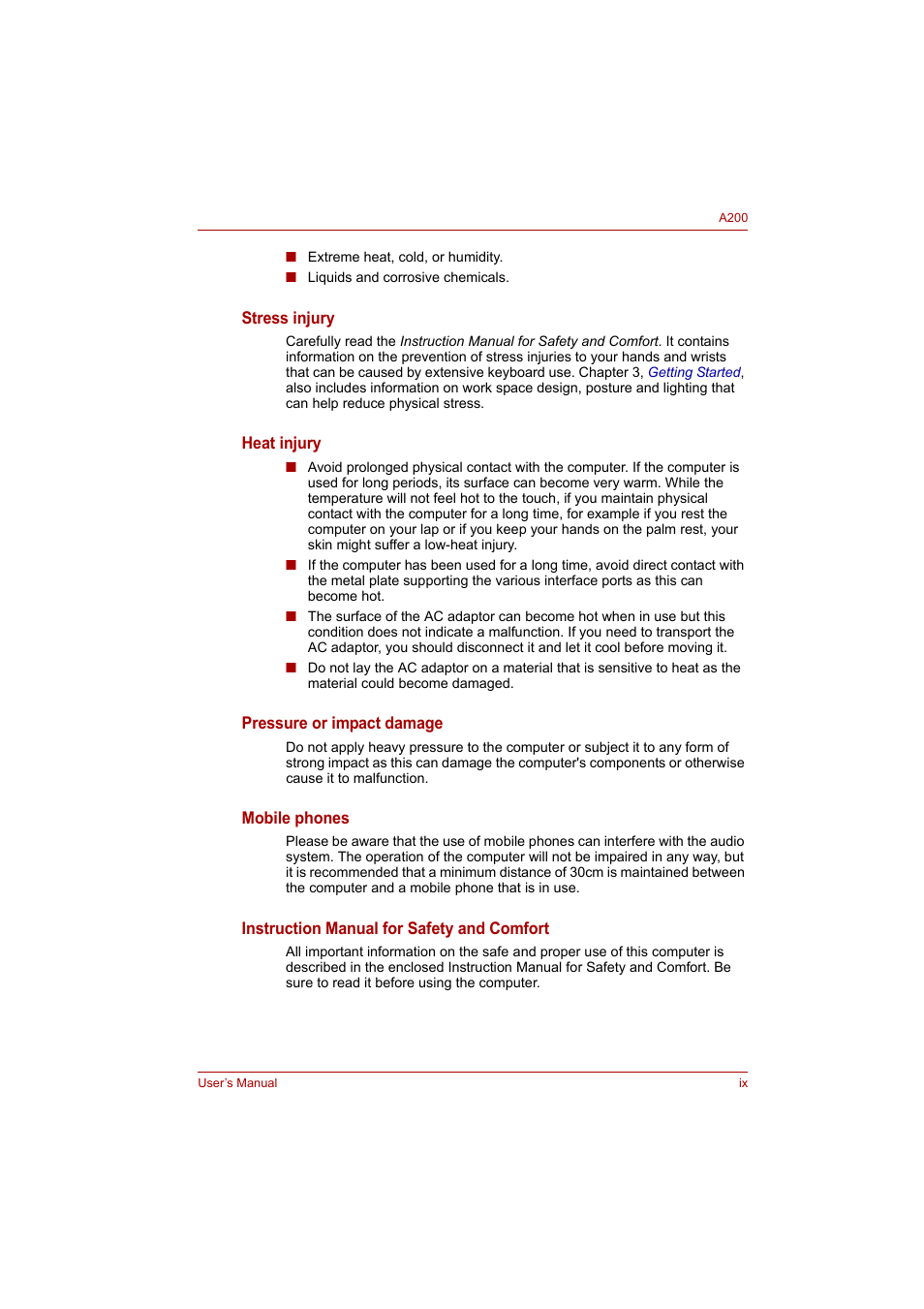 Toshiba A200 User Manual | Page 9 / 154