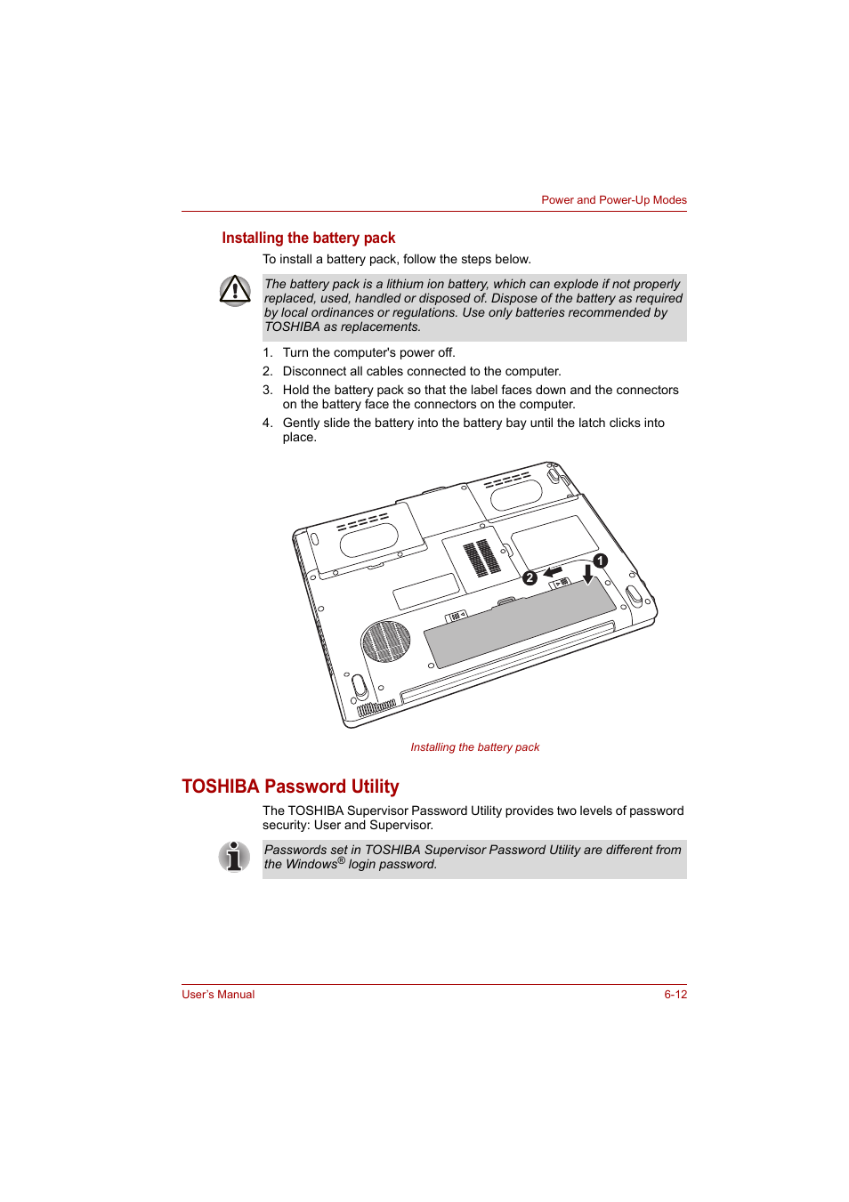 Toshiba password utility, Toshiba password utility -12 | Toshiba A200 User Manual | Page 92 / 154
