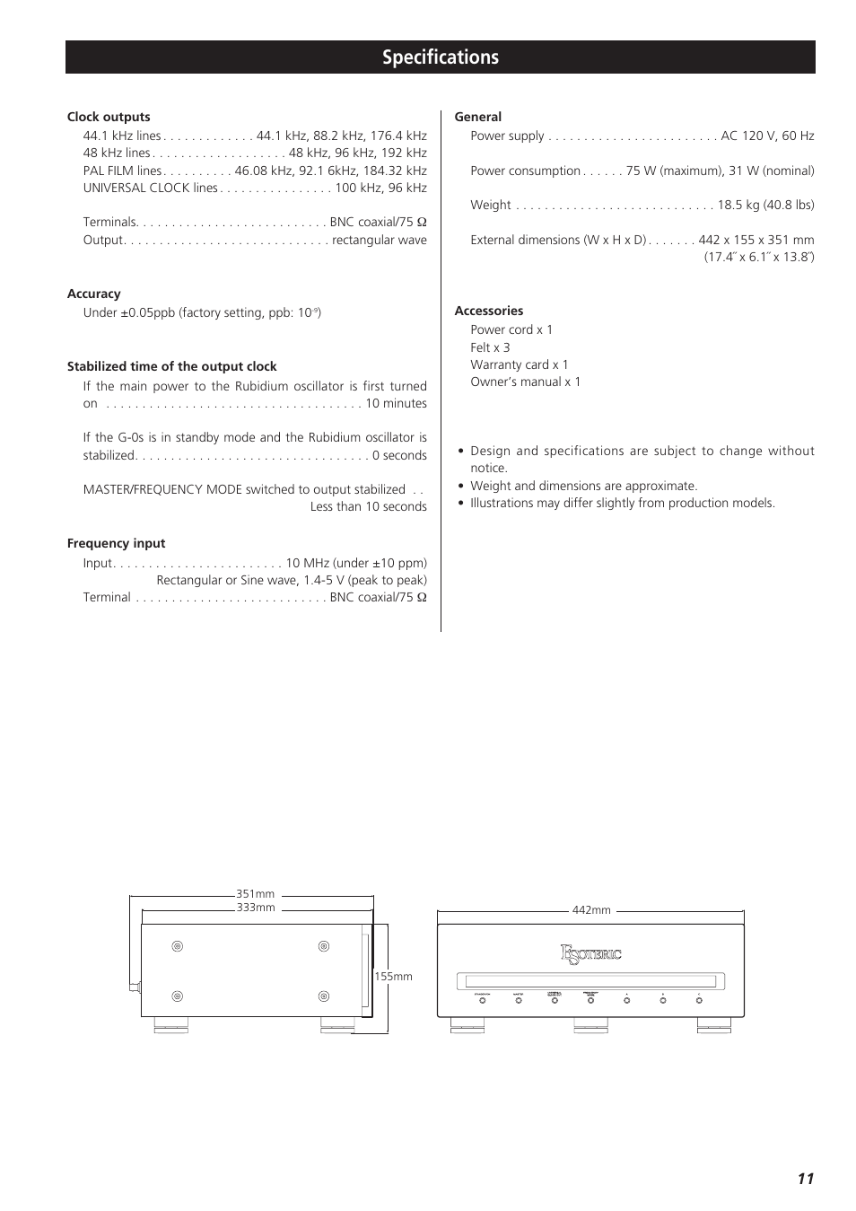 Specifications | Teac G-0s User Manual | Page 11 / 12