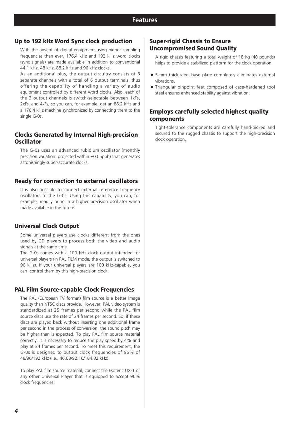 Features | Teac G-0s User Manual | Page 4 / 12