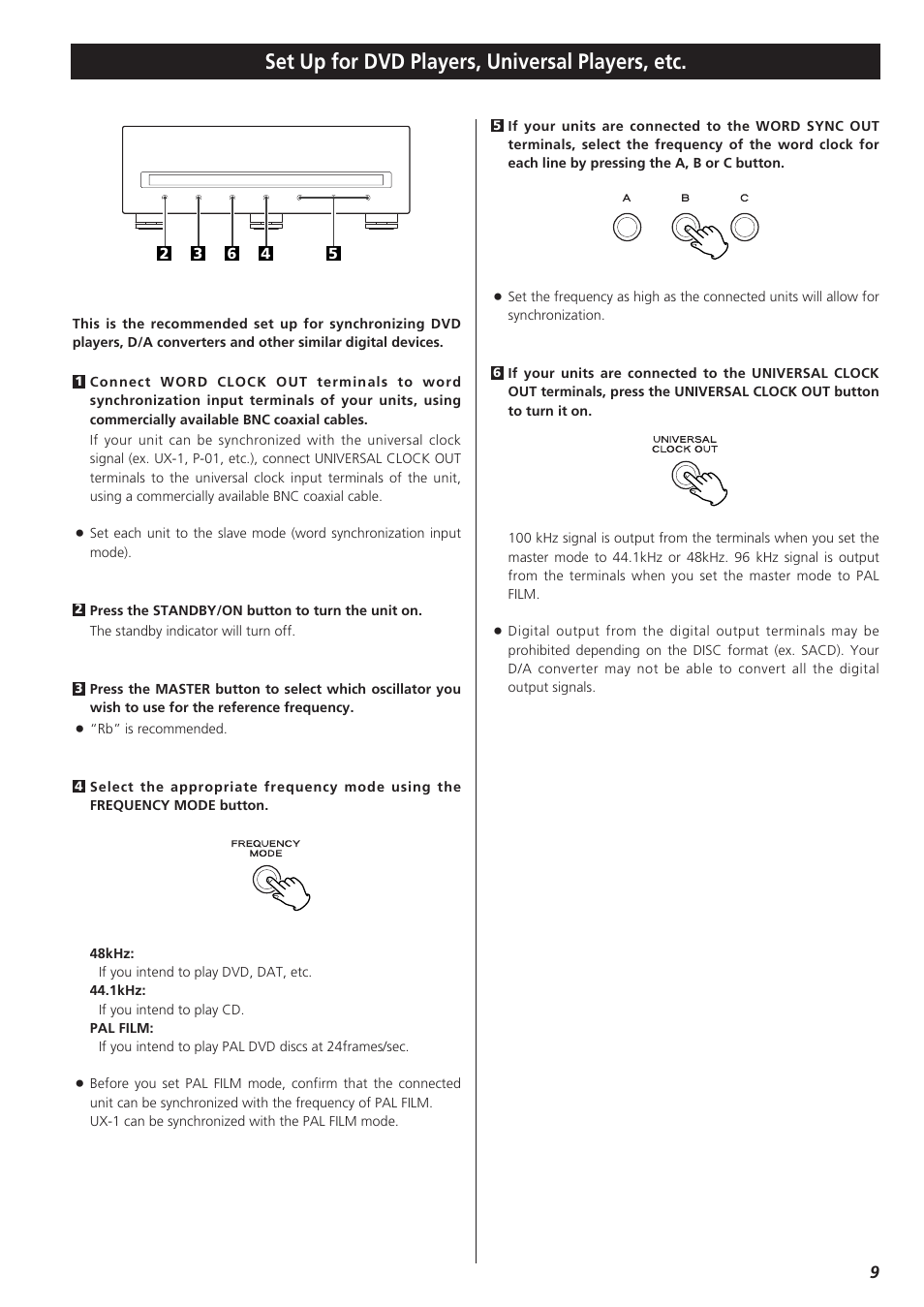 Set up for dvd player, universal player, etc, Set up for dvd players, universal players, etc | Teac G-0s User Manual | Page 9 / 12