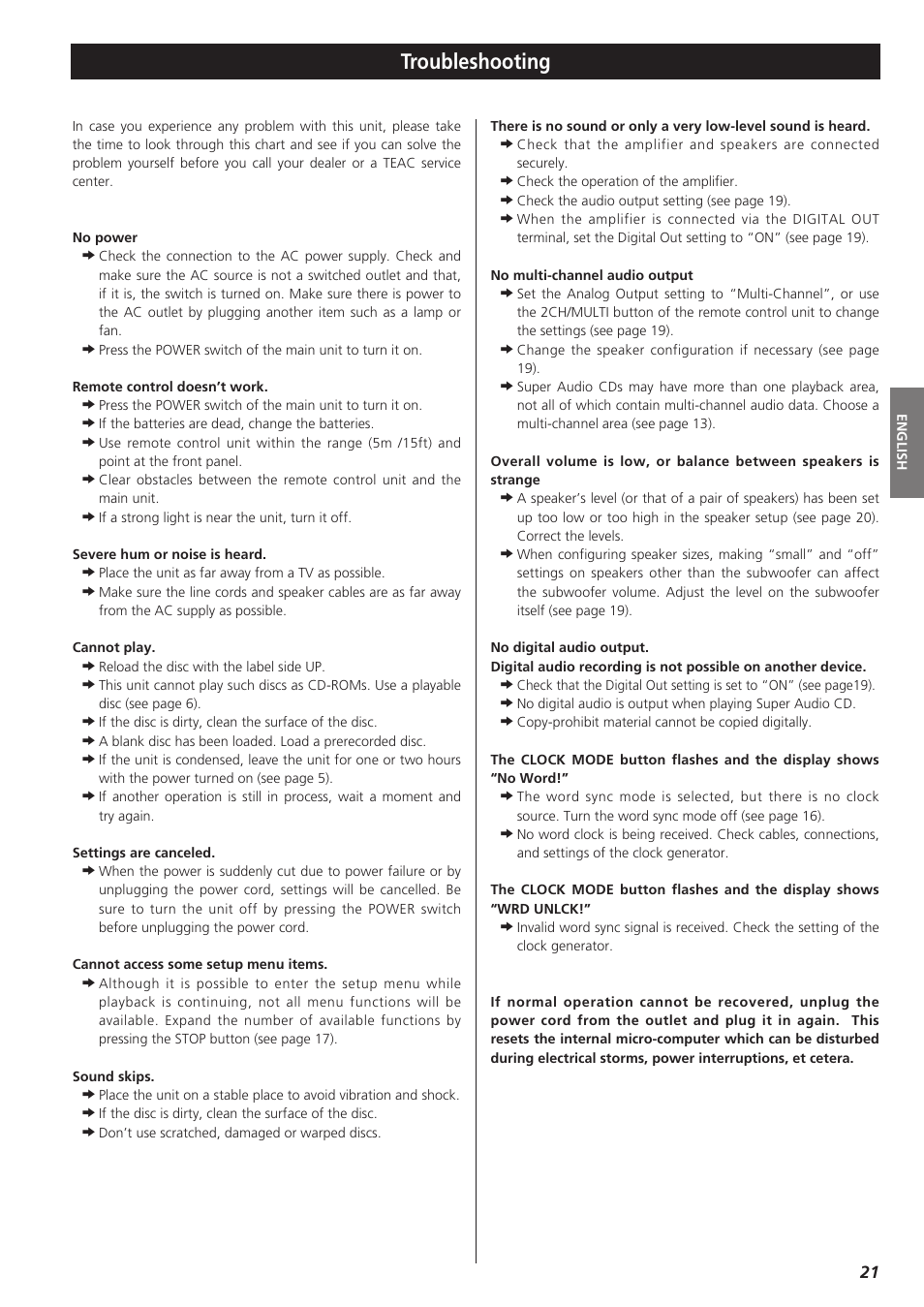 Troubleshooting | Teac X-01 User Manual | Page 21 / 64