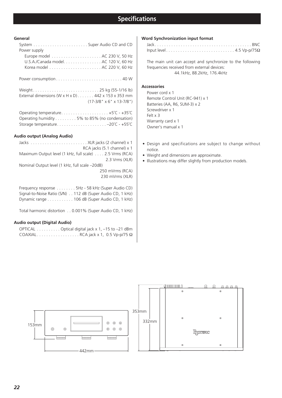 Specifications | Teac X-01 User Manual | Page 22 / 64