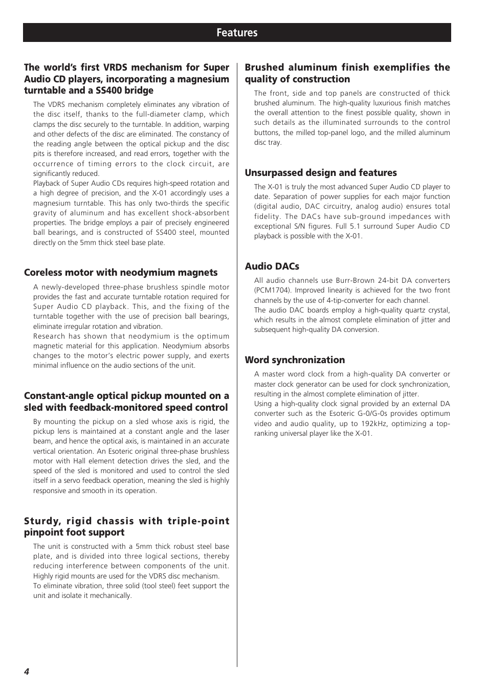 Features | Teac X-01 User Manual | Page 4 / 64