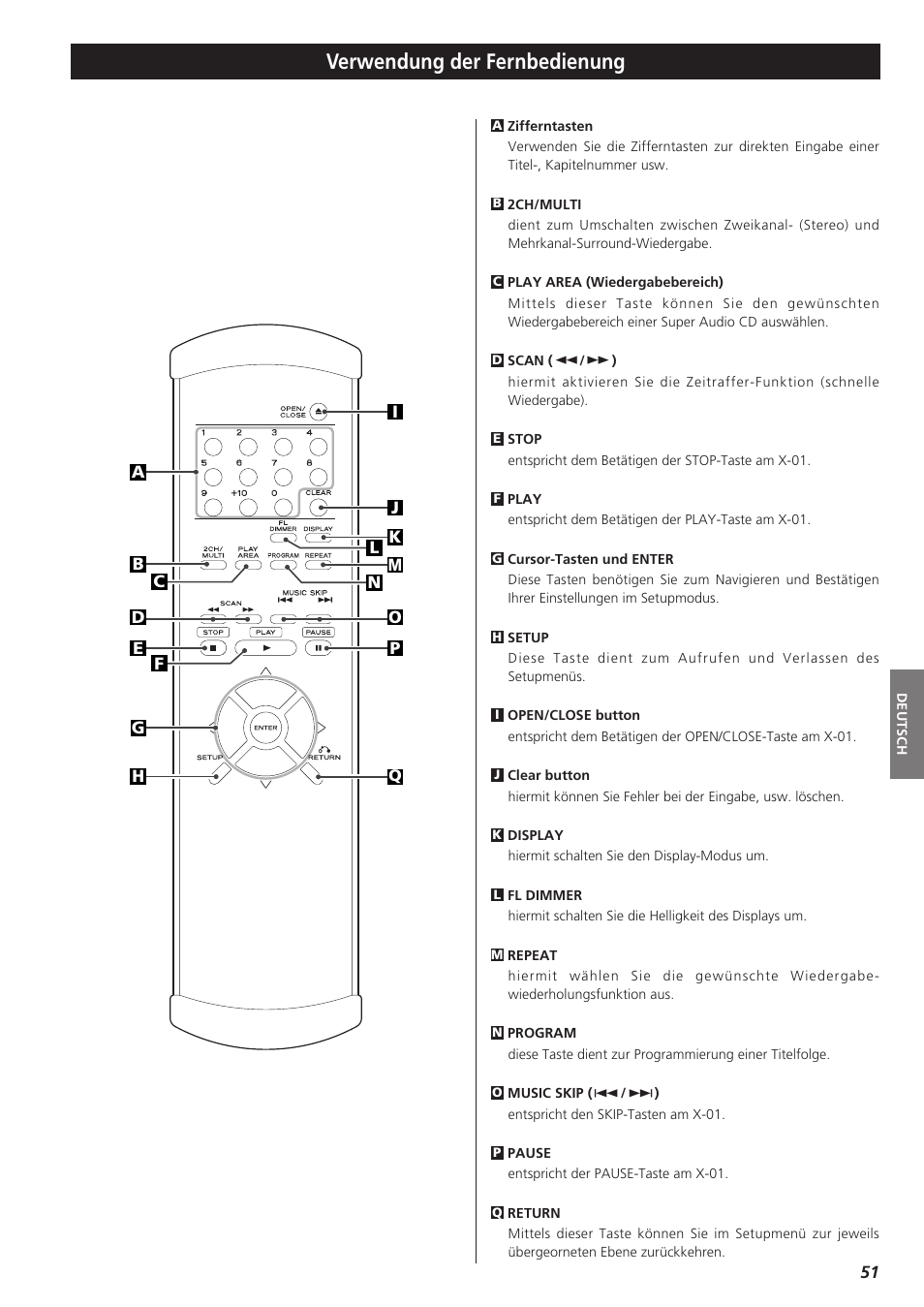 Verwendung der fernbedienung | Teac X-01 User Manual | Page 51 / 64