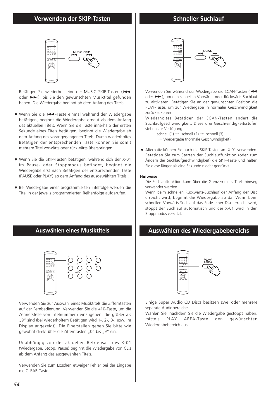 Schneller suchlauf, Auswählen eines musiktitels | Teac X-01 User Manual | Page 54 / 64