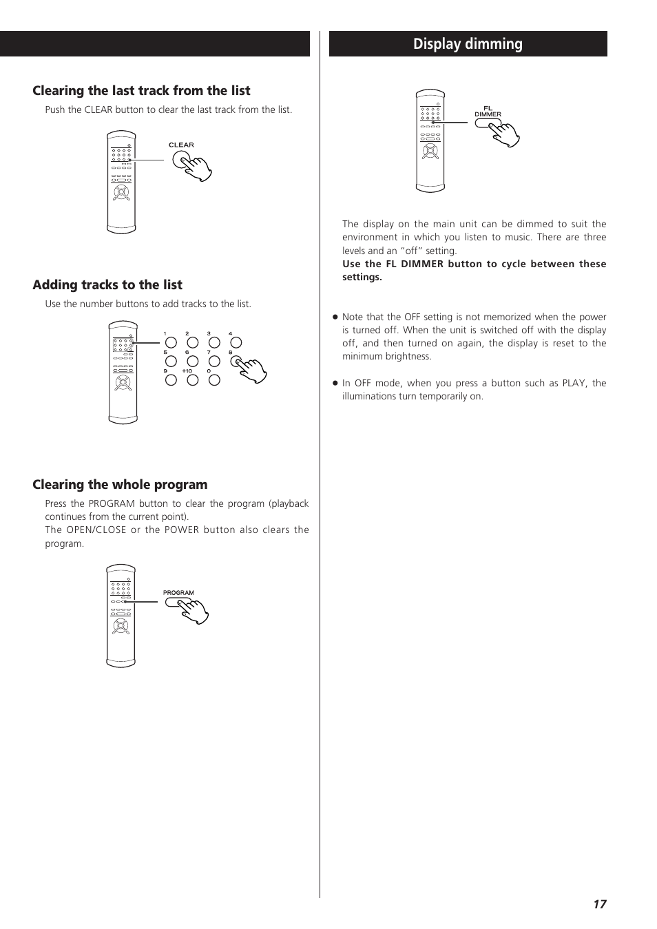 Display dimming | Teac X-03 User Manual | Page 17 / 28