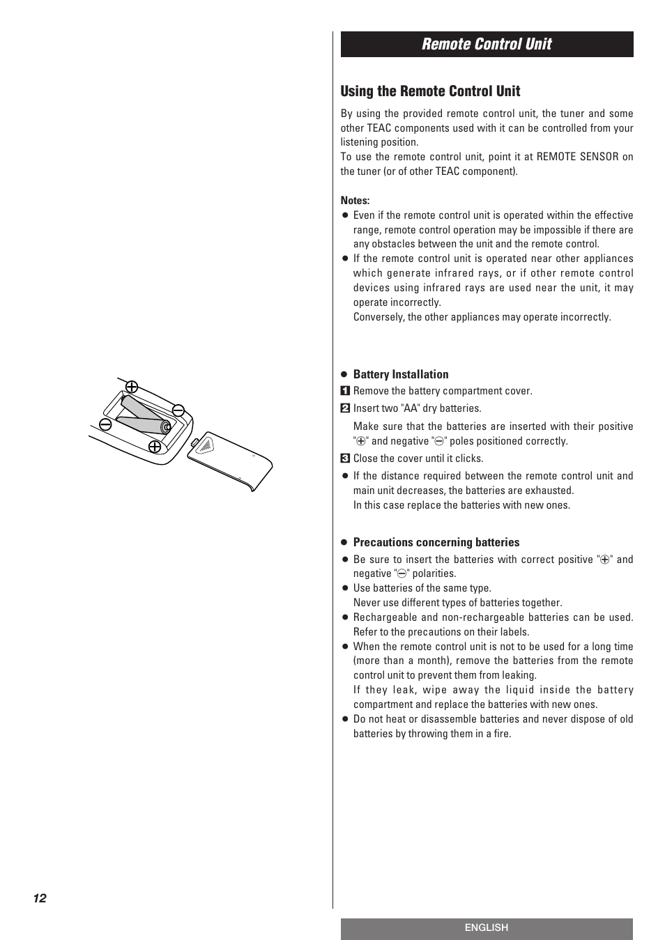 Remote control unit, Using the remote control unit | Teac T-R670AM User Manual | Page 12 / 32