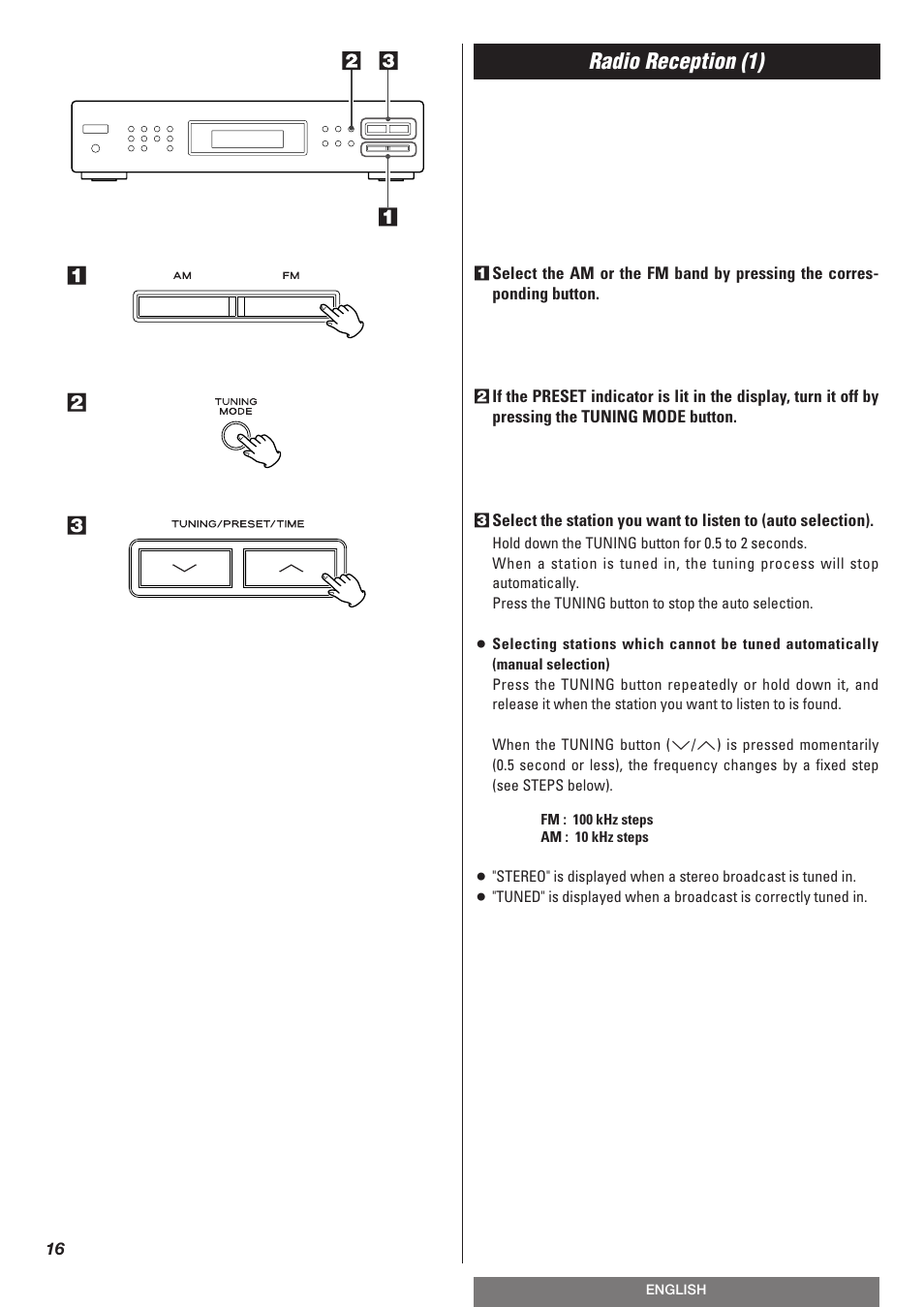 Radio reception (1) | Teac T-R670AM User Manual | Page 16 / 32