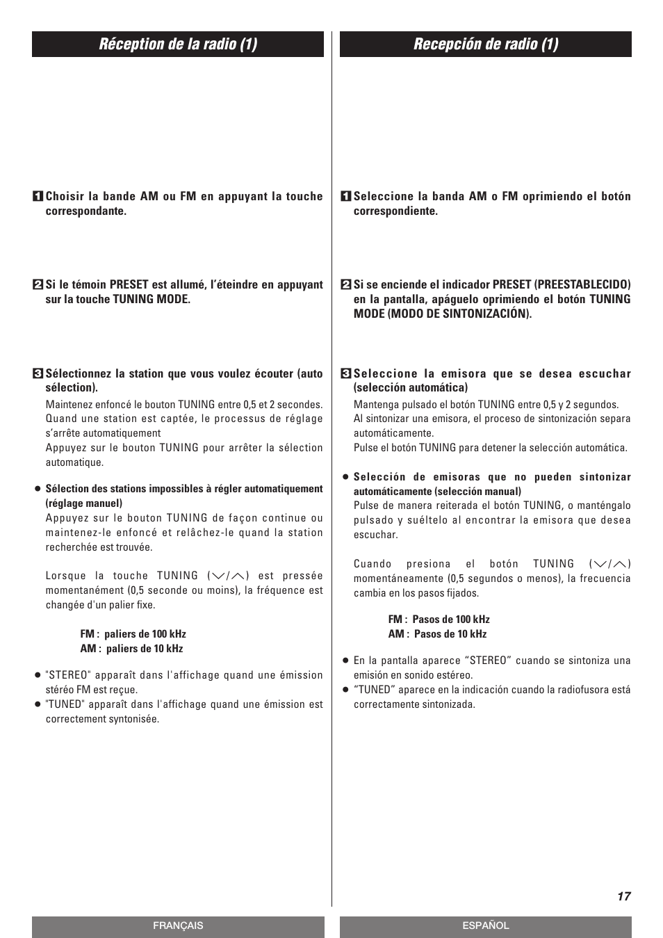 Réception de la radio (1) recepción de radio (1) | Teac T-R670AM User Manual | Page 17 / 32