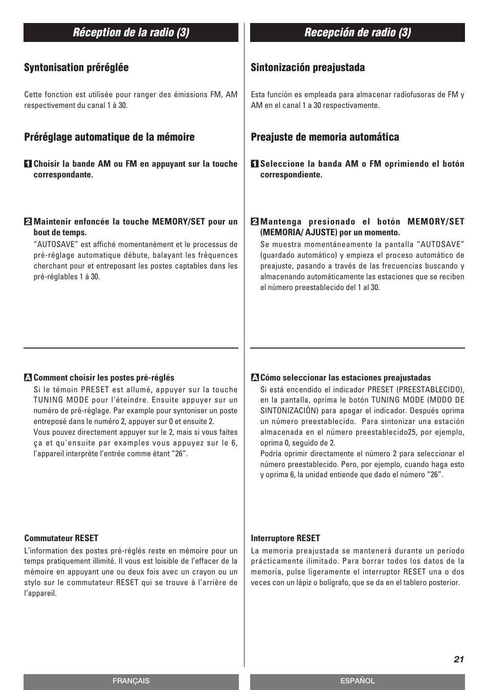 Réception de la radio (3) recepción de radio (3) | Teac T-R670AM User Manual | Page 21 / 32