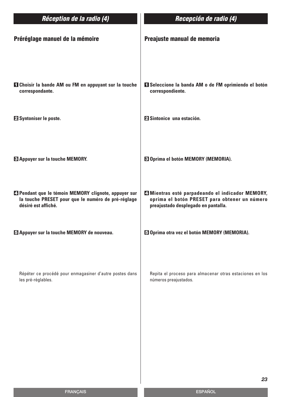 Réception de la radio (4) recepción de radio (4) | Teac T-R670AM User Manual | Page 23 / 32