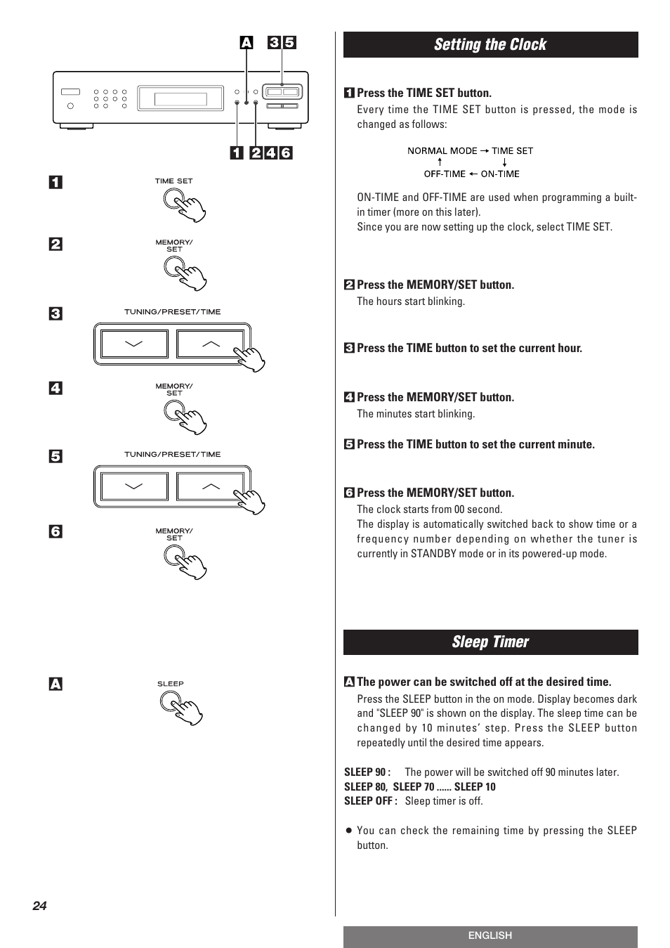 Setting the clock sleep timer | Teac T-R670AM User Manual | Page 24 / 32