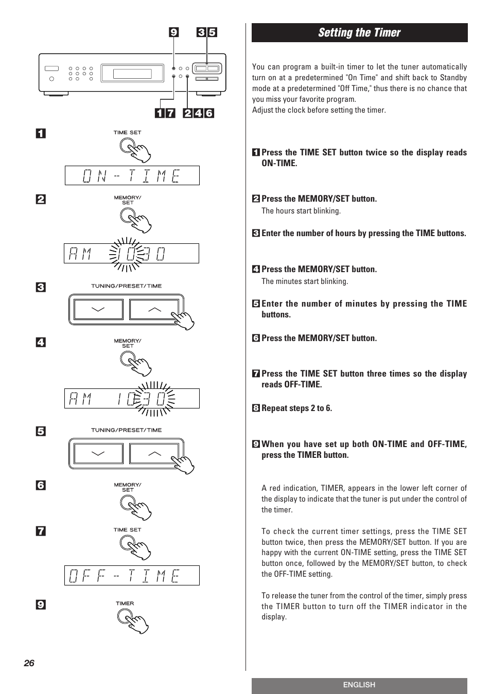 Setting the timer | Teac T-R670AM User Manual | Page 26 / 32