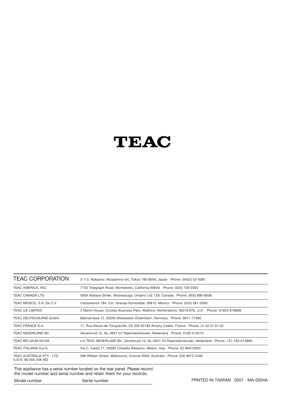 Teac corporation | Teac T-R670AM User Manual | Page 32 / 32