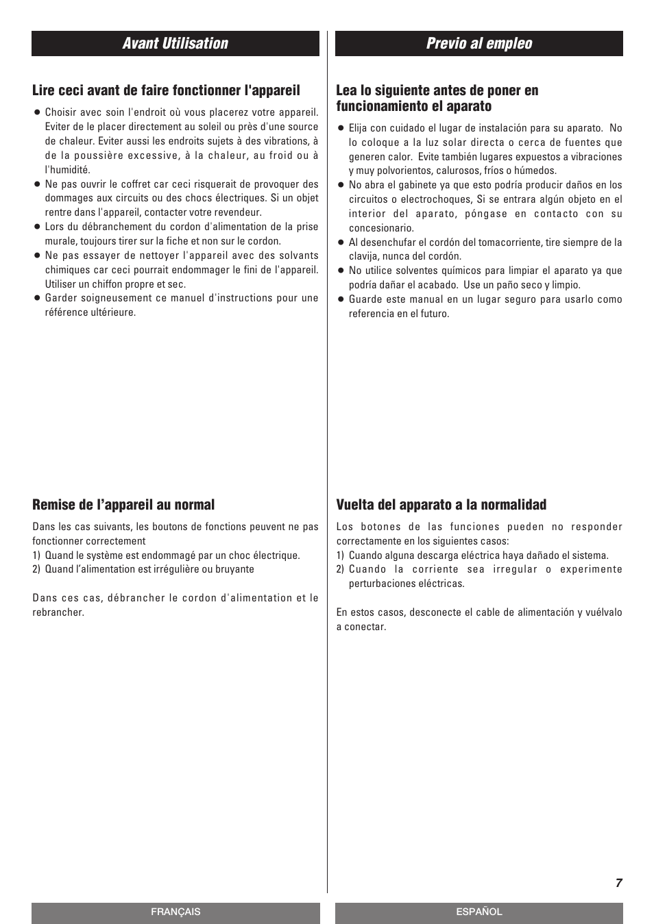 Avant utilisation previo al empleo | Teac T-R670AM User Manual | Page 7 / 32