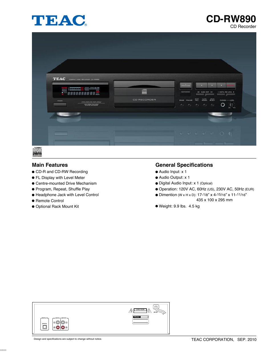 Teac CD-RW890 User Manual | 1 page