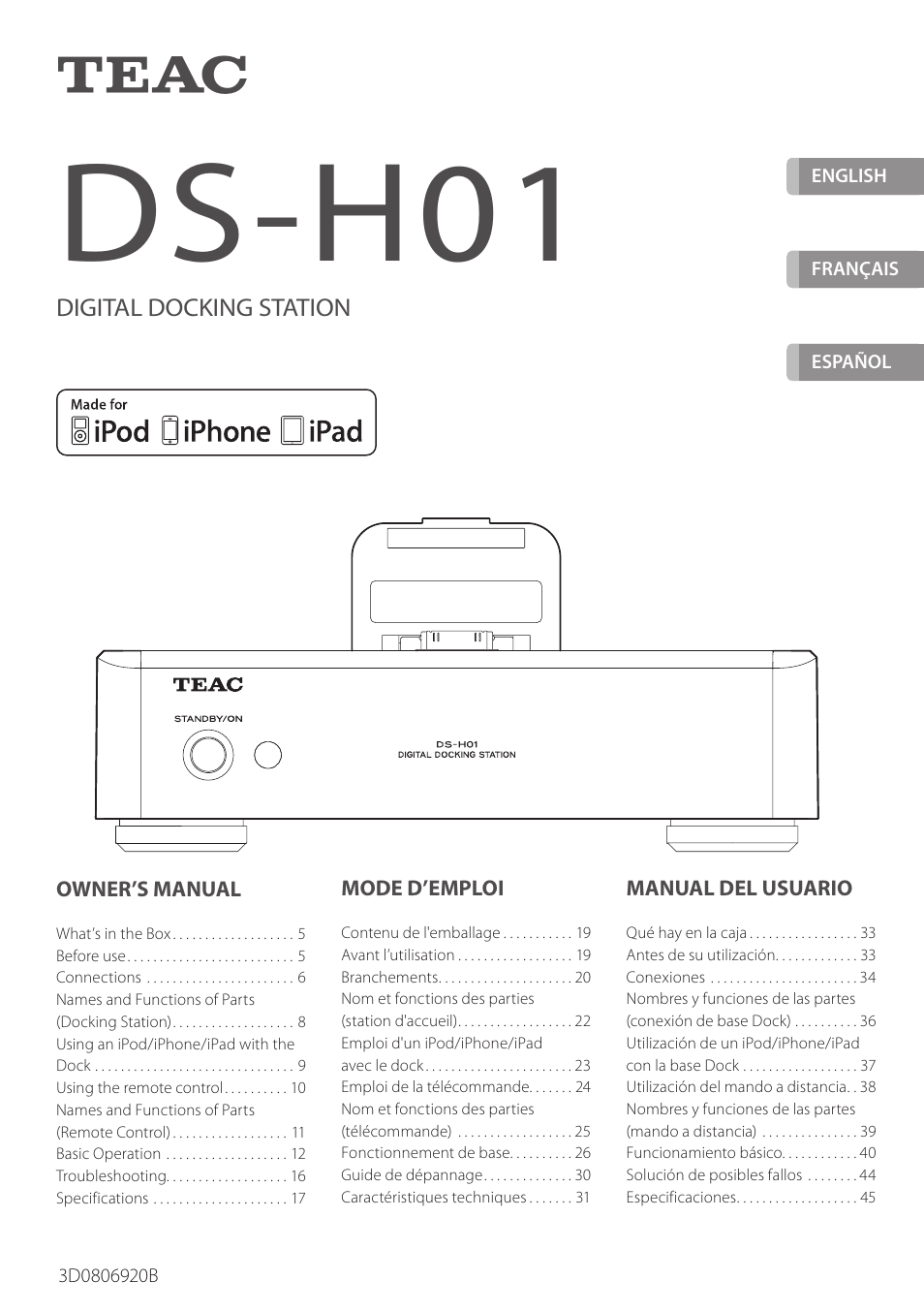 Teac DS-H01DIGITAL DOCKING STATION 3D0806920B User Manual | 48 pages