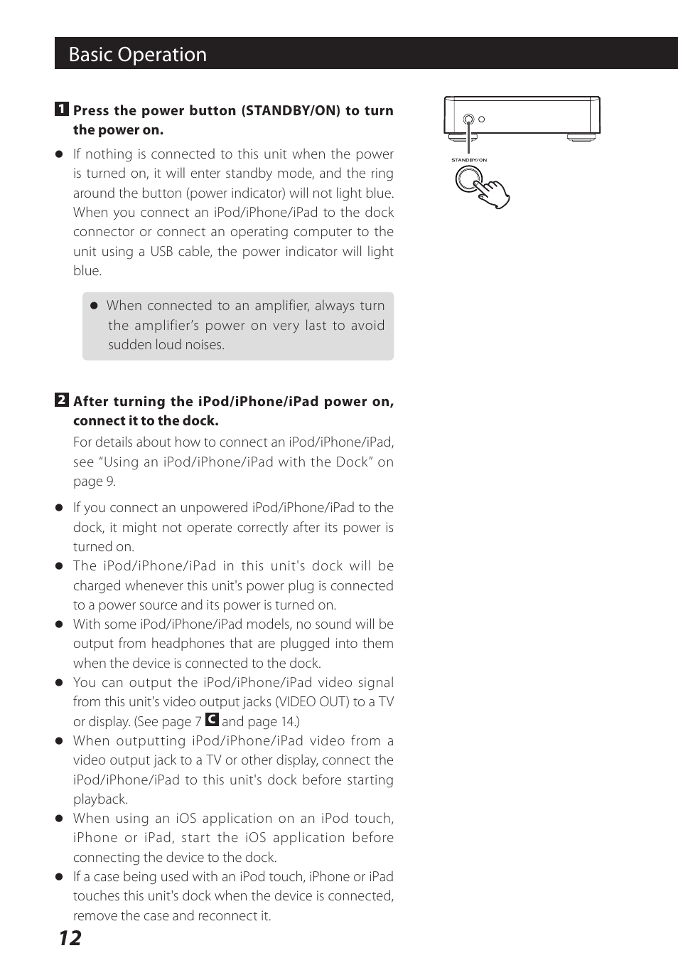 Basic operation | Teac DS-H01DIGITAL DOCKING STATION 3D0806920B User Manual | Page 12 / 48