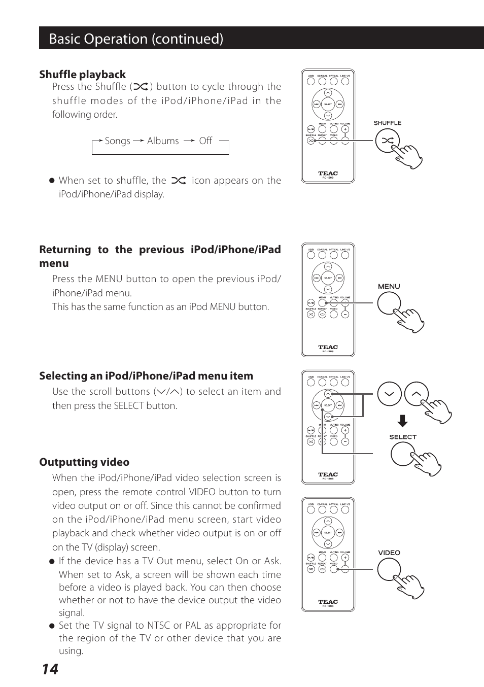 Basic operation (continued) | Teac DS-H01DIGITAL DOCKING STATION 3D0806920B User Manual | Page 14 / 48