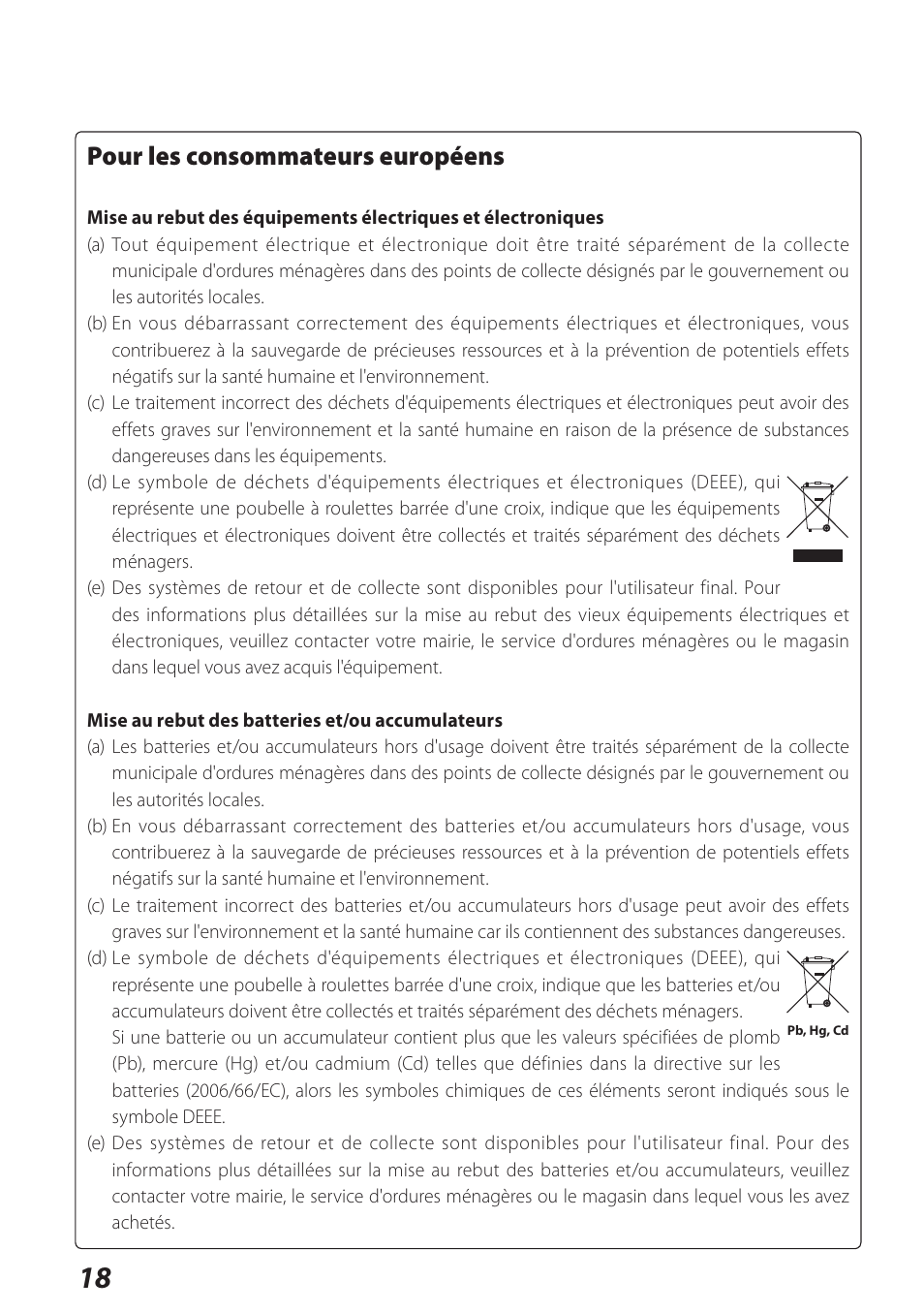 Français, Pour les consommateurs européens | Teac DS-H01DIGITAL DOCKING STATION 3D0806920B User Manual | Page 18 / 48