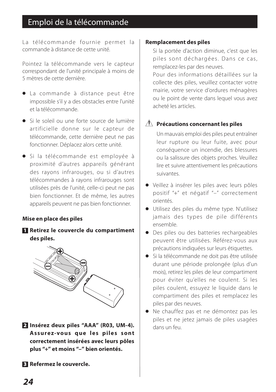 Emploi de la télécommande | Teac DS-H01DIGITAL DOCKING STATION 3D0806920B User Manual | Page 24 / 48