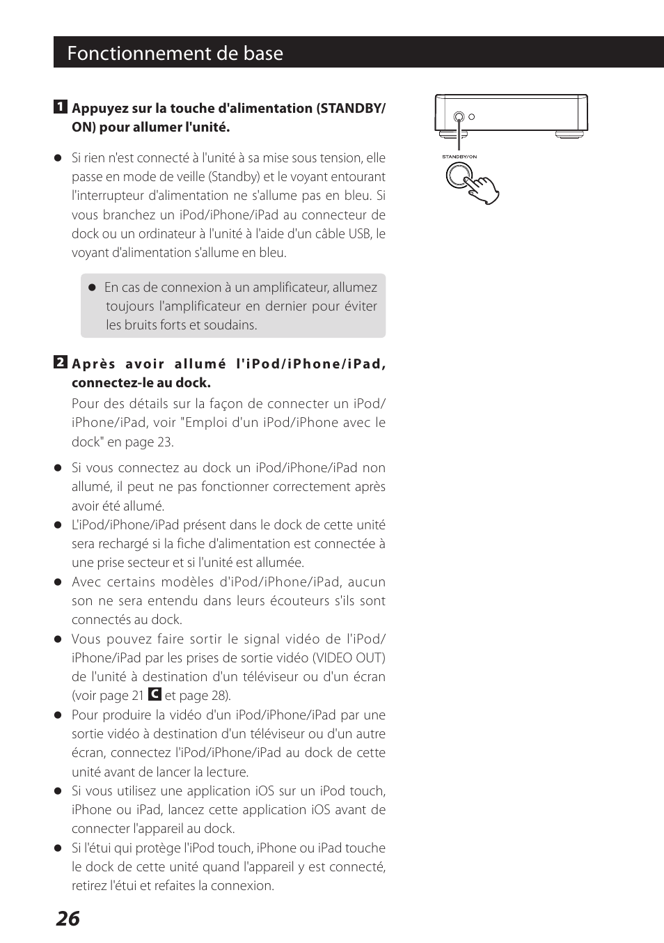 Fonctionnement de base | Teac DS-H01DIGITAL DOCKING STATION 3D0806920B User Manual | Page 26 / 48