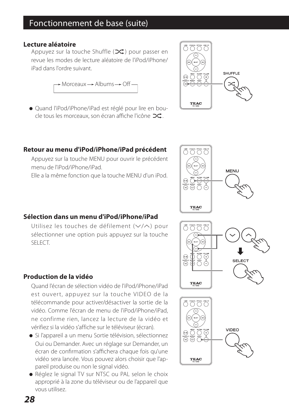 Fonctionnement de base (suite) | Teac DS-H01DIGITAL DOCKING STATION 3D0806920B User Manual | Page 28 / 48