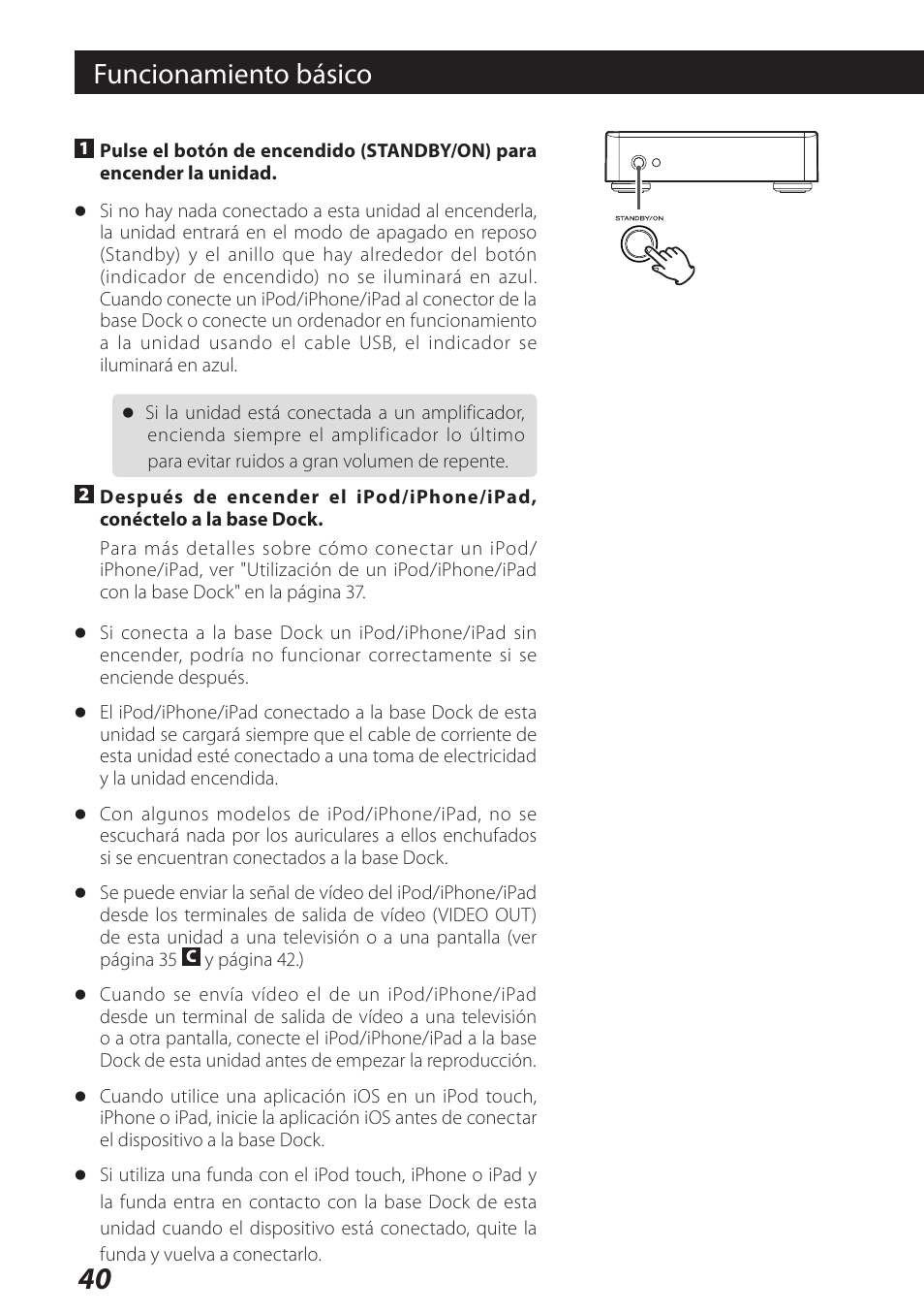 Funcionamiento básico | Teac DS-H01DIGITAL DOCKING STATION 3D0806920B User Manual | Page 40 / 48