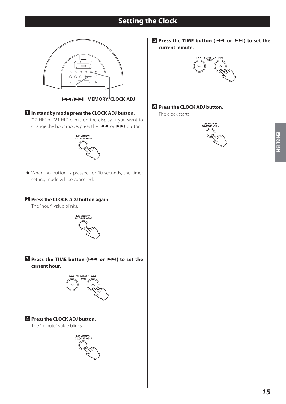 Setting the clock | Teac SR-L280i User Manual | Page 15 / 100