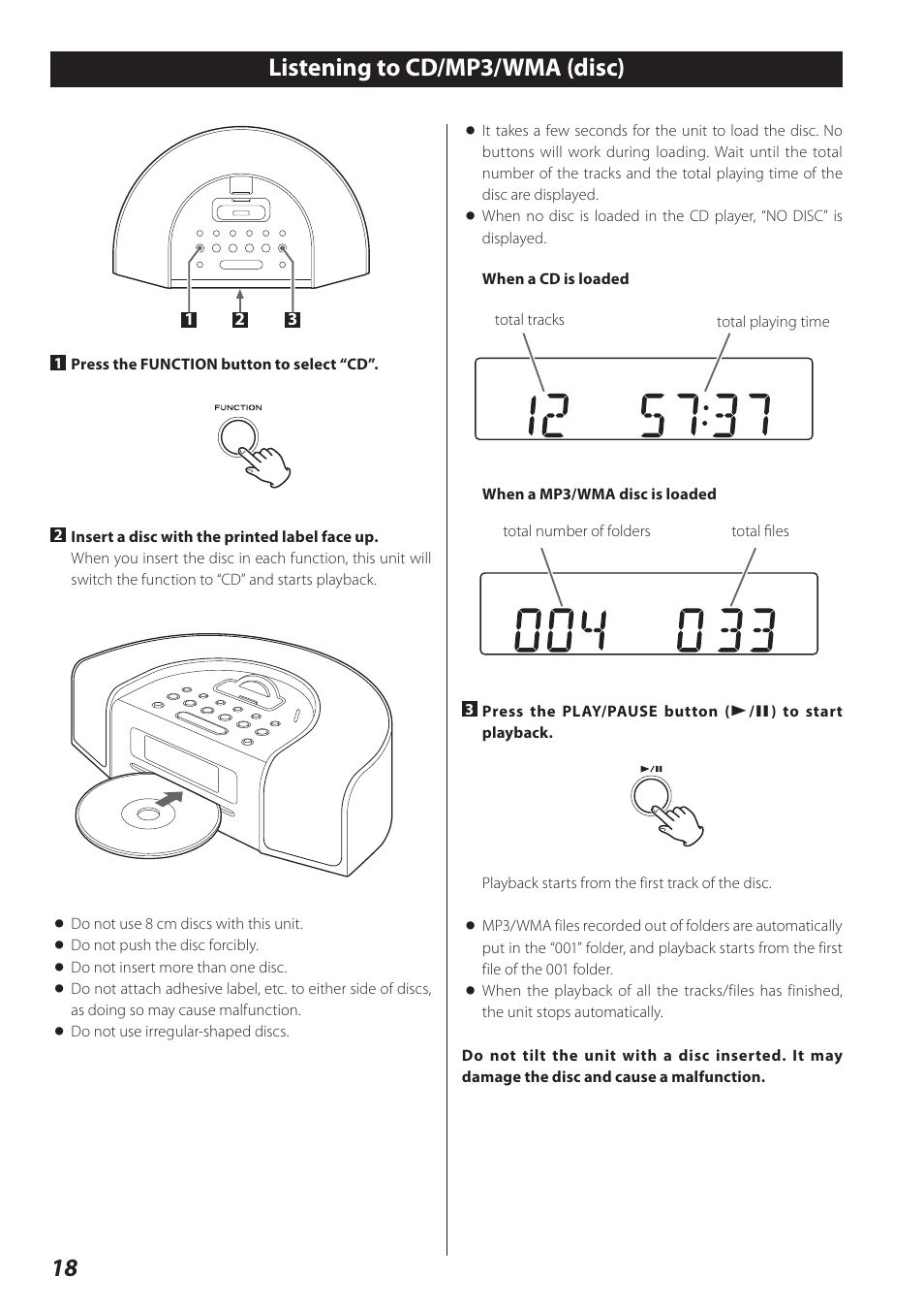 Listening to cd/mp3/wma (disc), 18 listening to cd/mp3/wma (disc) | Teac SR-L280i User Manual | Page 18 / 100