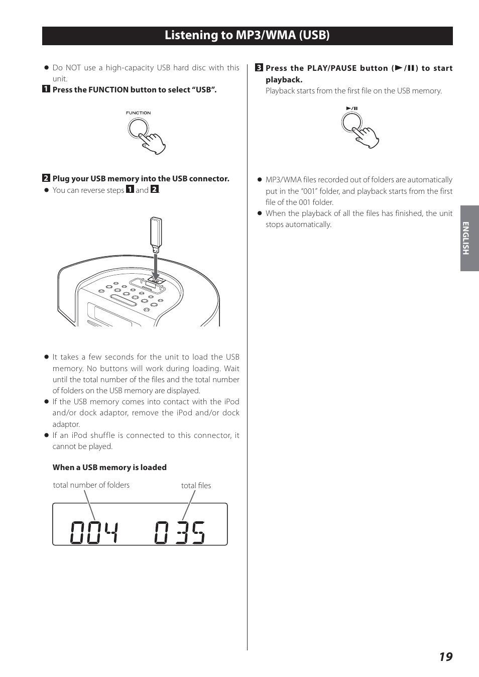 Listening to mp3/wma (usb) | Teac SR-L280i User Manual | Page 19 / 100