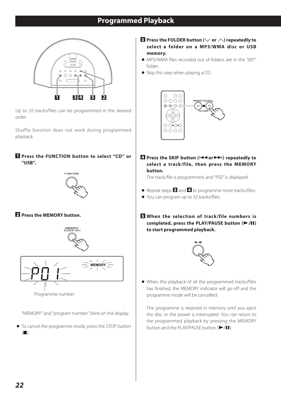 Programmed playback, 22 programmed playback | Teac SR-L280i User Manual | Page 22 / 100