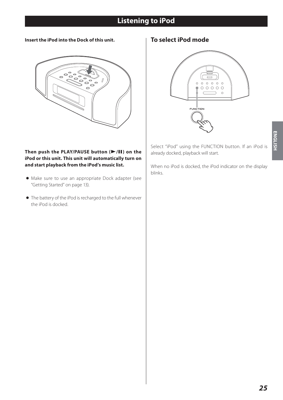 Listening to ipod | Teac SR-L280i User Manual | Page 25 / 100