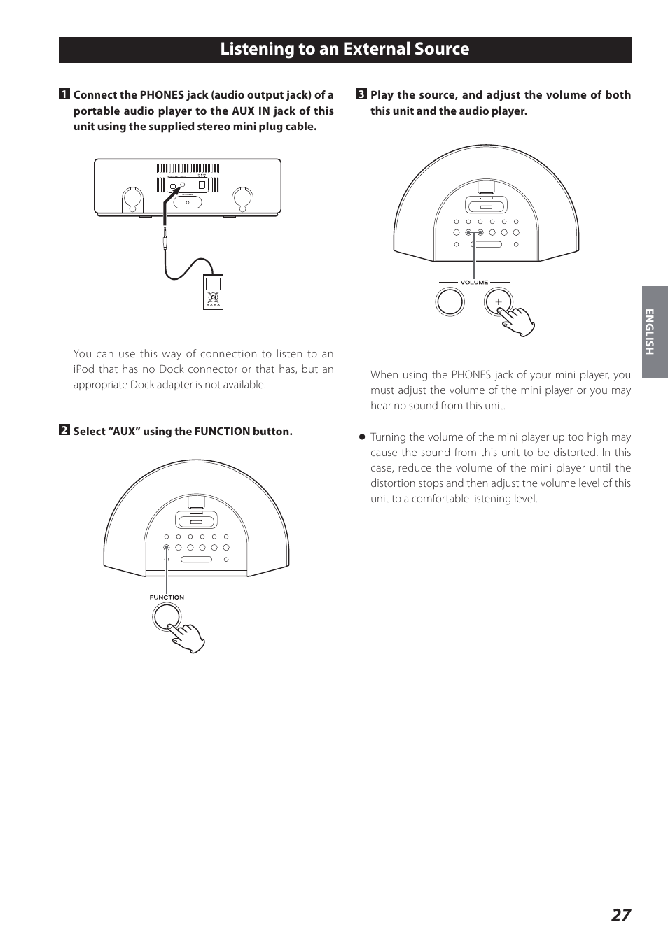 Listening to an external source | Teac SR-L280i User Manual | Page 27 / 100