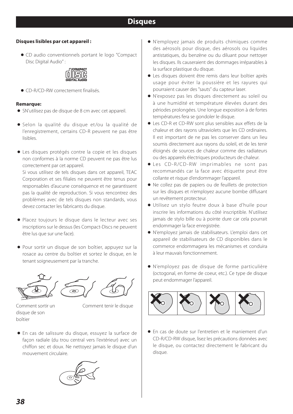 Disques | Teac SR-L280i User Manual | Page 38 / 100