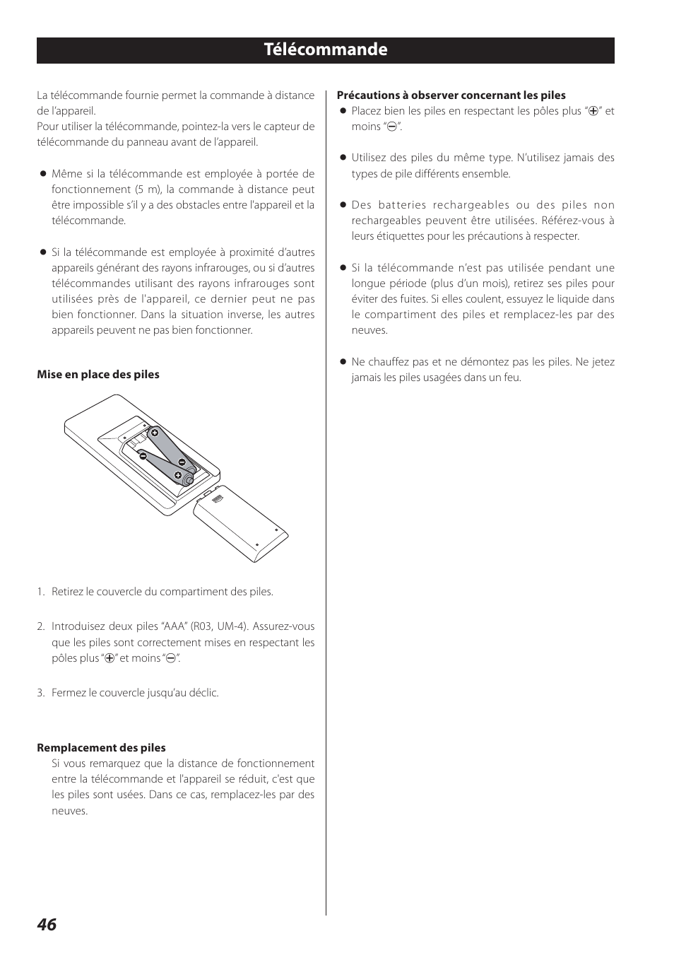 Télécommande, 46 télécommande | Teac SR-L280i User Manual | Page 46 / 100