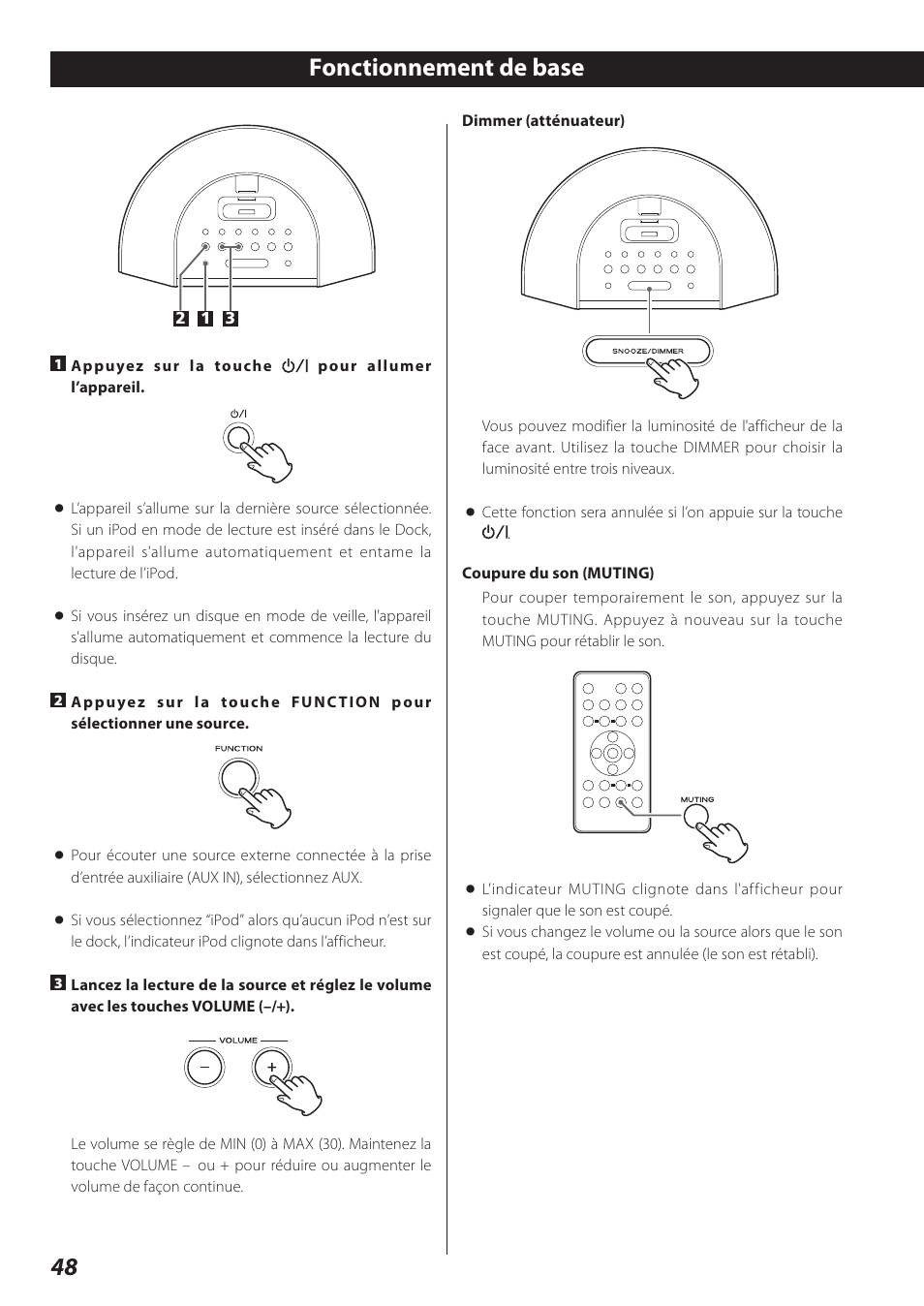 Fonctionnement de base, 48 fonctionnement de base | Teac SR-L280i User Manual | Page 48 / 100