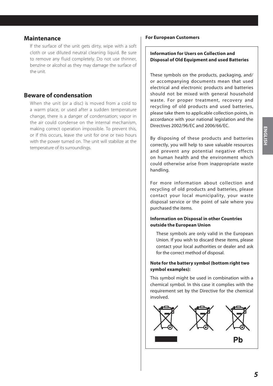 Maintenance, Beware of condensation | Teac SR-L280i User Manual | Page 5 / 100